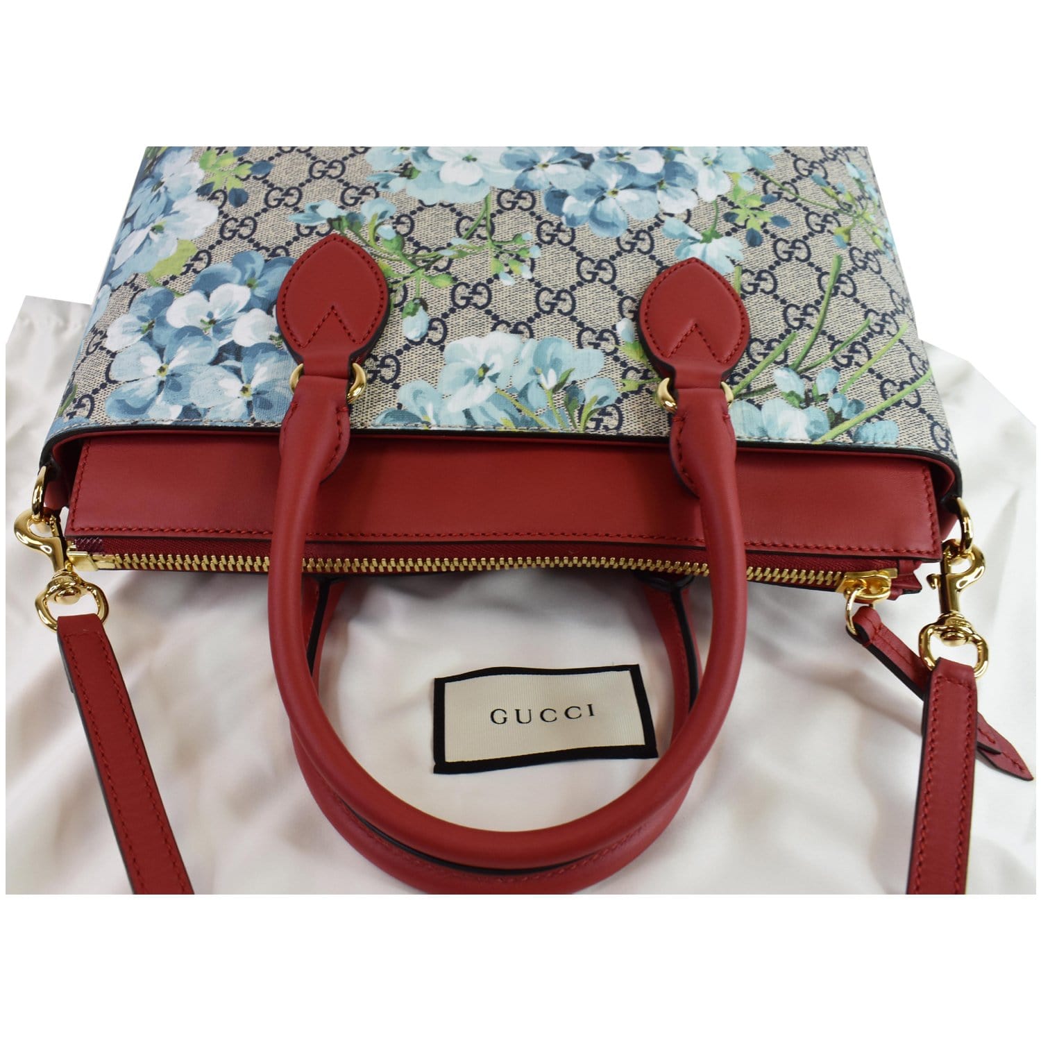 Auth GUCCI GG Blooms Clutch Bag Beige Red PVC Leather Suede w/ Box