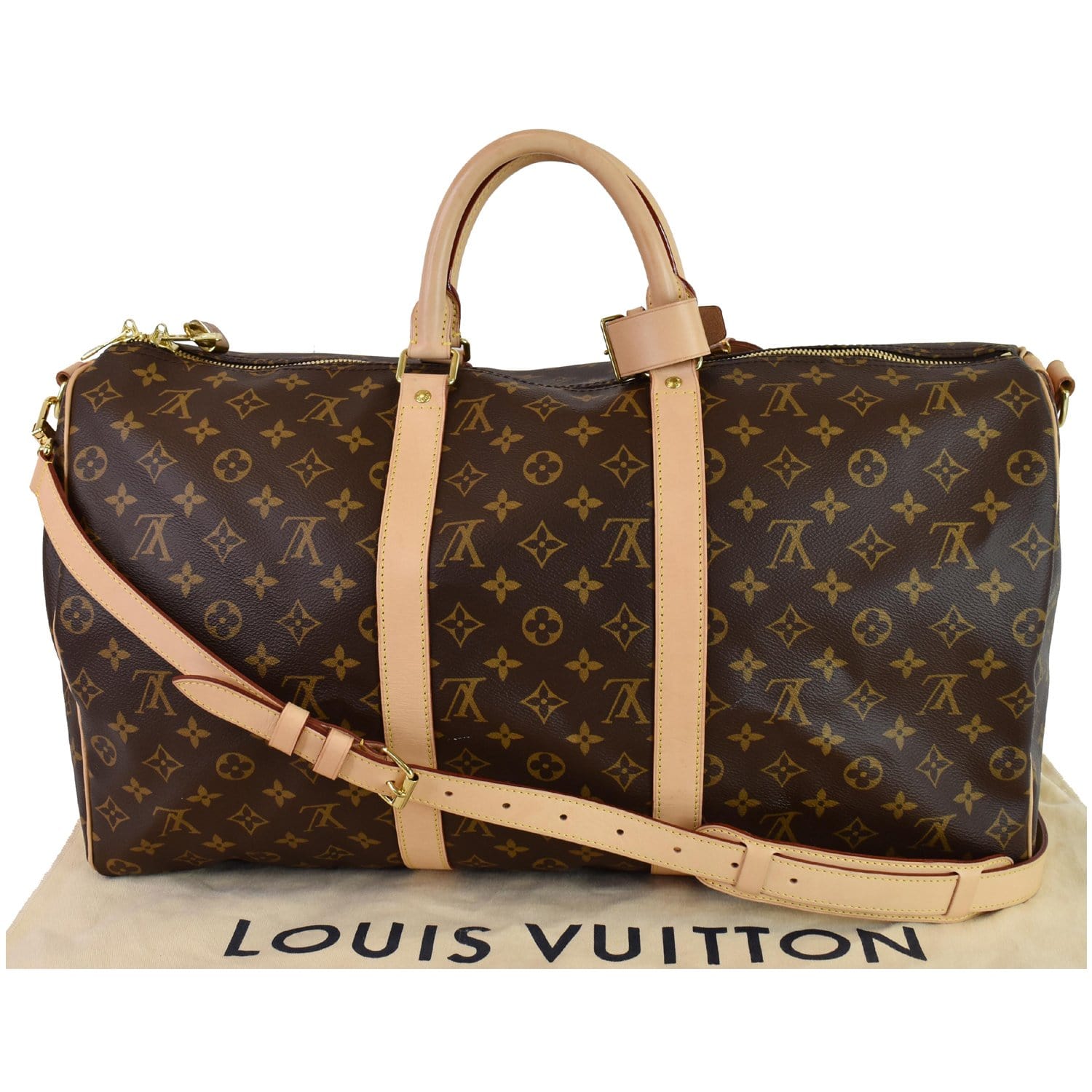 Customised Louis Vuitton Keepall 50 strap Travel bag in brown canvas For  Sale at 1stDibs