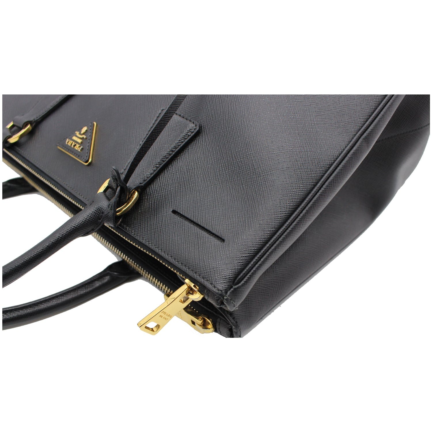 Prada Galleria Double Lux Black Saffiano Leather Zip Satchel