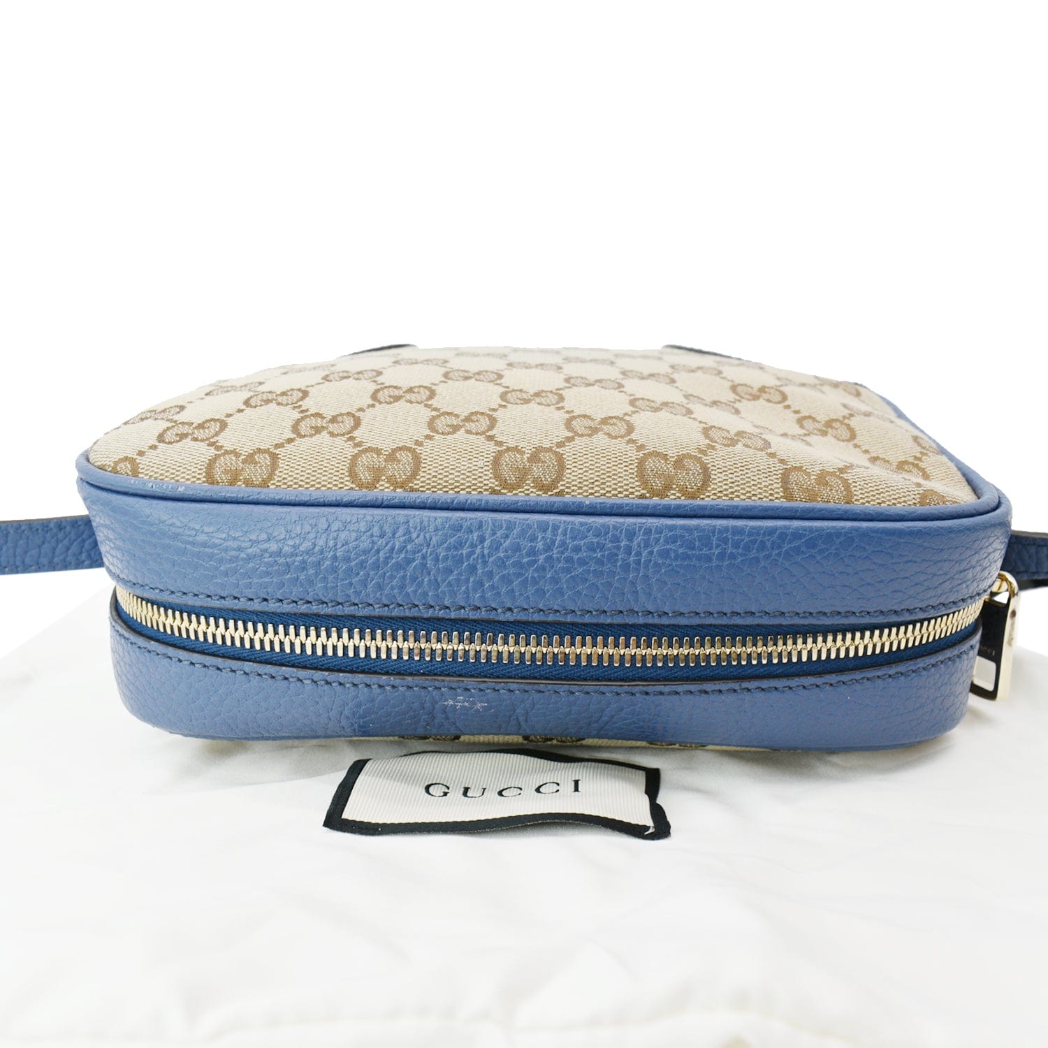 Pouch with GG detail in Beige Blue GG Canvas