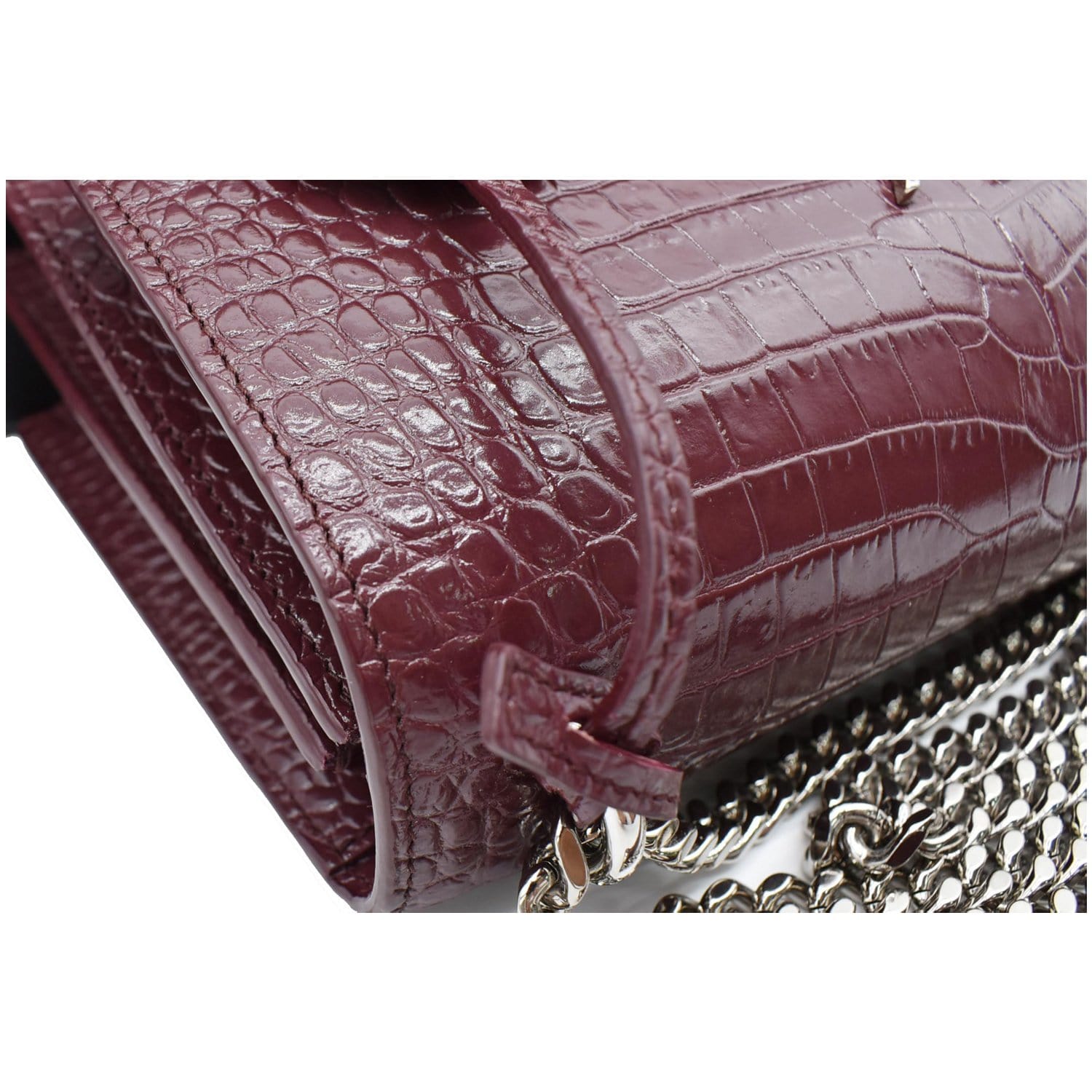 Shop Saint Laurent Medium Sunset Croc-Embossed Leather Shoulder Bag