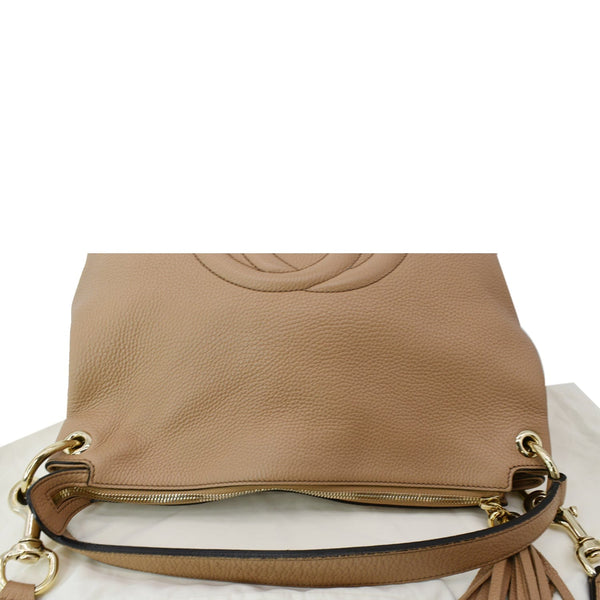 GUCCI Soho Pebbled Leather Hobo Shoulder Bag Rose Beige 408825