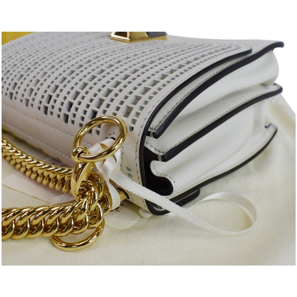 FENDI Small Kan I Perforated Leather Shoulder Bag Ice White