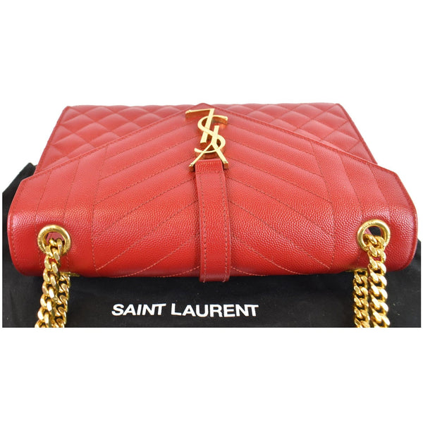 YVES SAINT LAURENT Medium Envelope Leather Chain Shoulder Bag Red