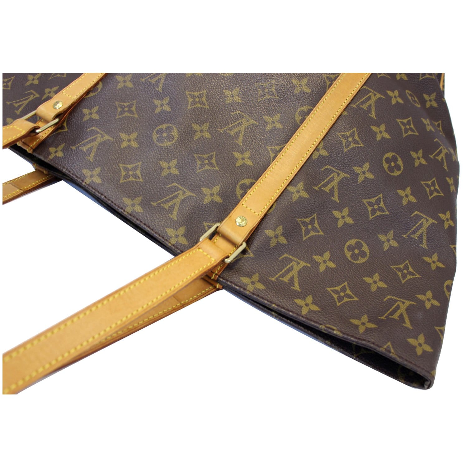 Louis Vuitton Monogram Sac Shopping Leather Fabric Brown Tote bag Authentic