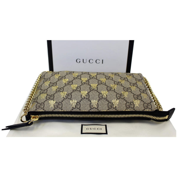 GUCCI Linea Bee GG Supreme Wristlet Handbag Beige/Gold-US