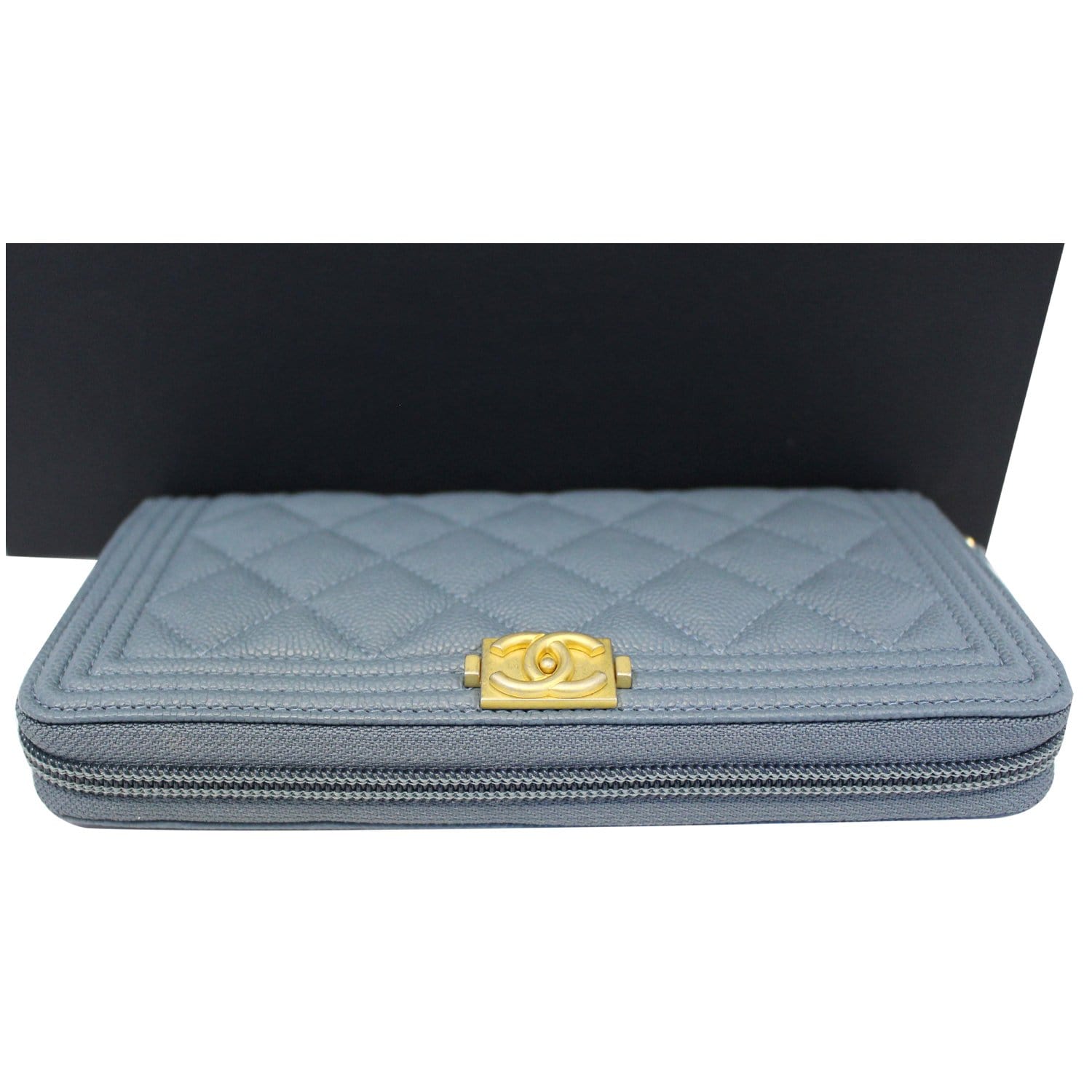 Chanel Boy Small Trifold Wallet Caviar Navy Blue - Kaialux