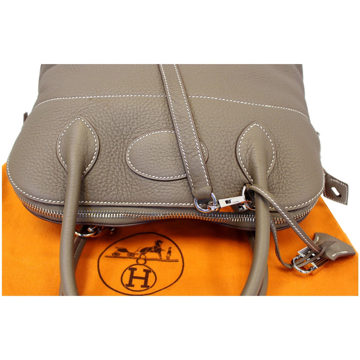 HERMÈS Bolide 31 handbag in Crevette Clemence leather with