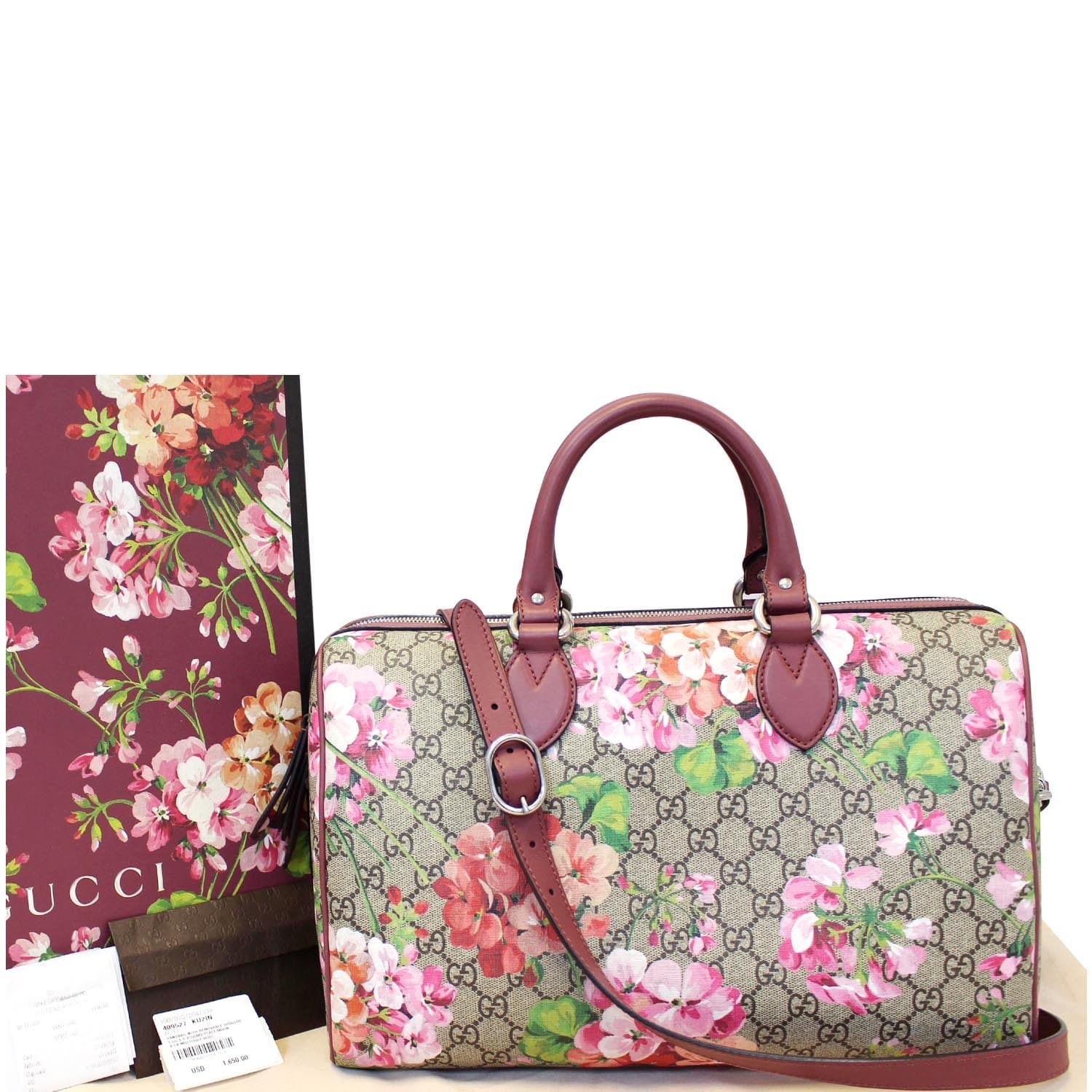 Gucci Boston Blooms pink canvas leather bag c.2016 - Katheley's