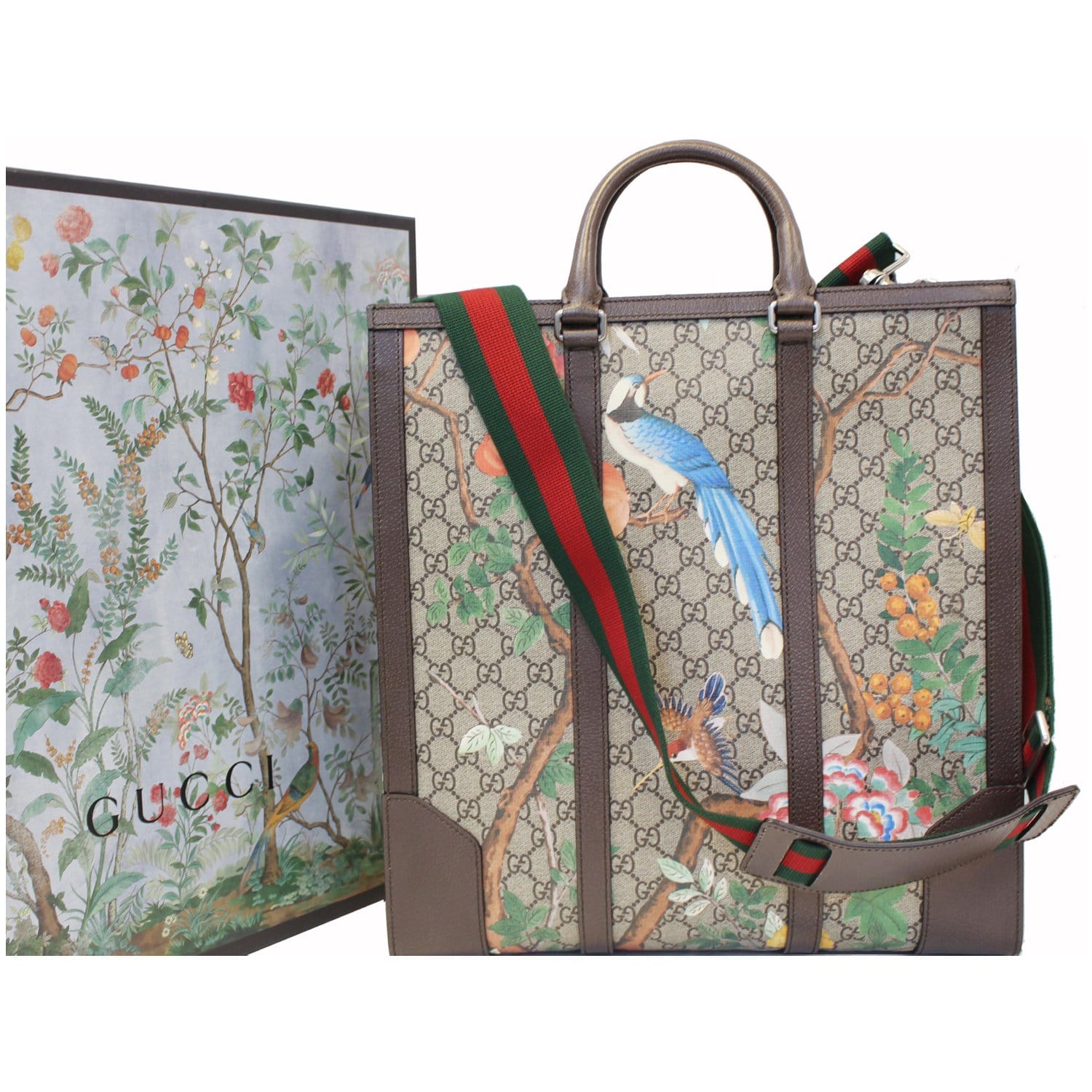 Gucci Convertible Tote Monogram GG Tian Print Brown/Beige/Green/Red - US