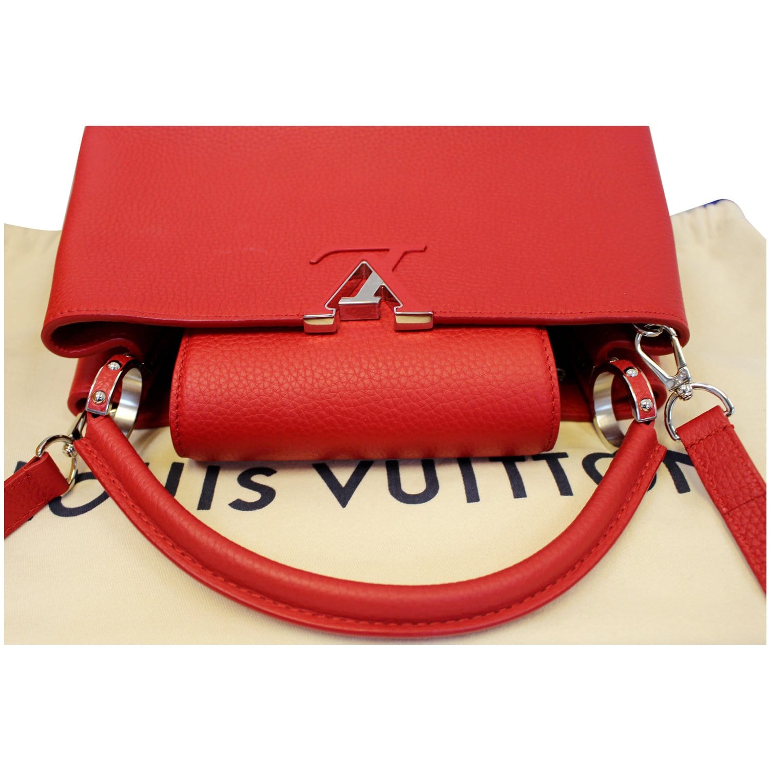 LOUIS VUITTON Capucines BB Leather Satchel Bag Scarlet Red