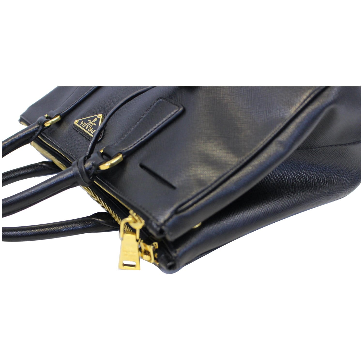 Prada Black Saffiano Lux Leather Double Zip Small Tote Bag BN1801