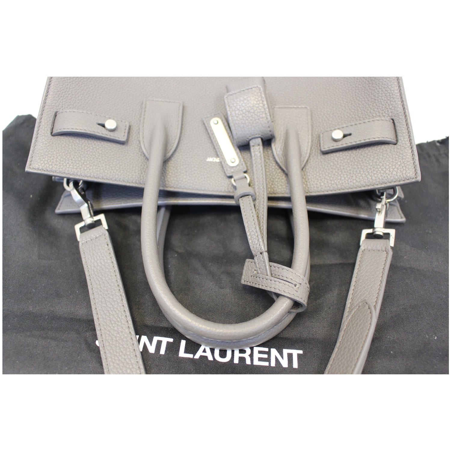 YSL Saint Laurent Sac De Jour Bag Leather Small Taupe Grey Excellent  Condition