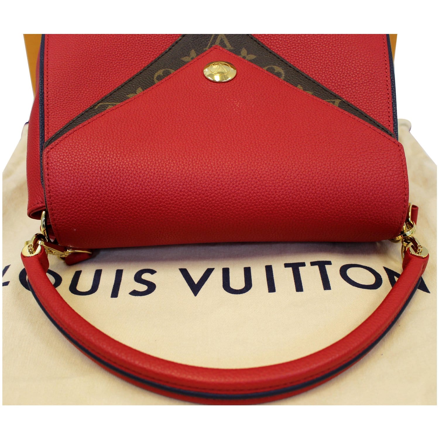 Louis Vuitton Brown/Red Leather and Monogram Canvas Double V Bag
