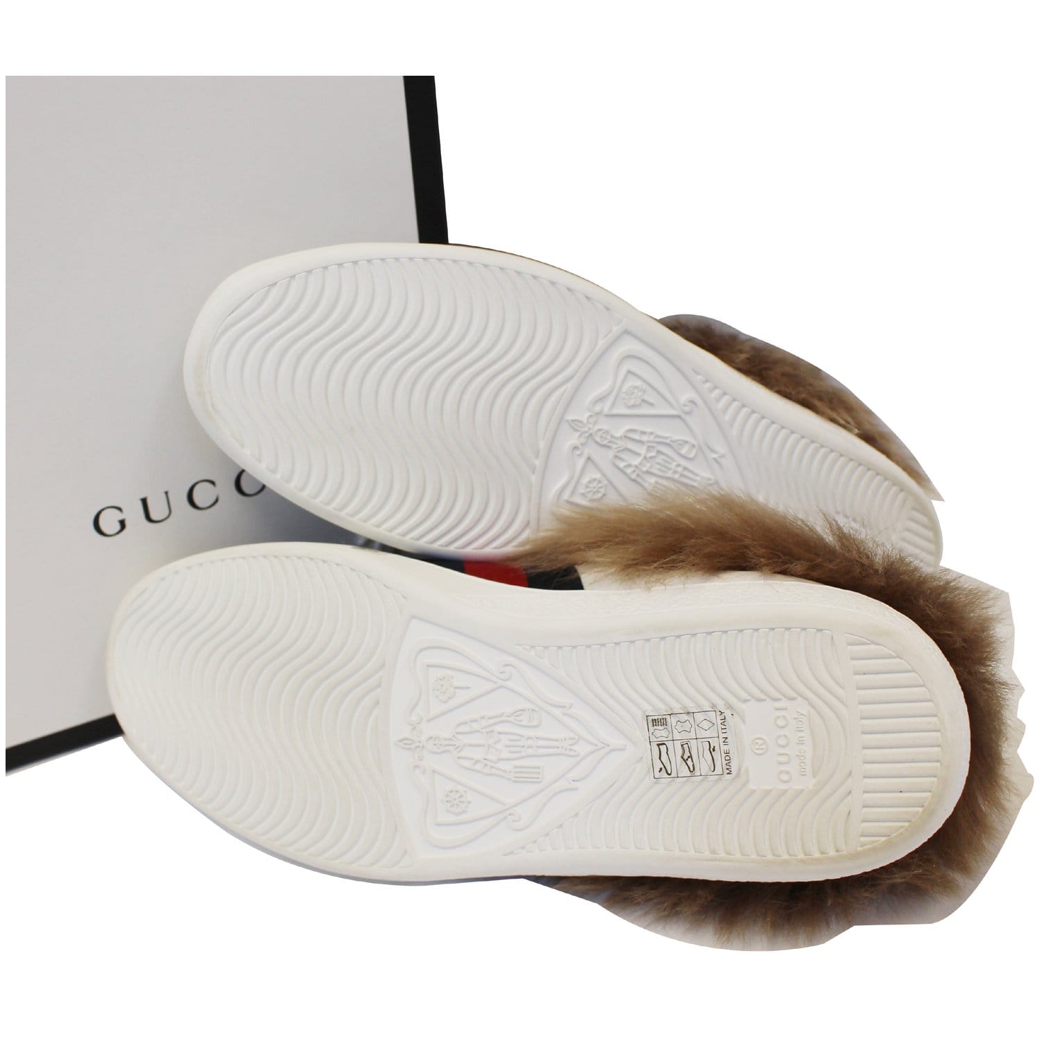 GUCCI New Ace Lamb Fur Lace Up Sneakers White-US