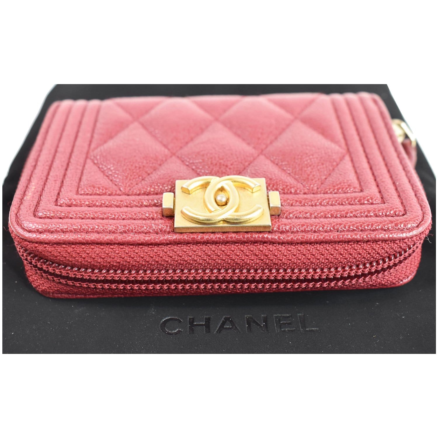 CHANEL Caviar Quilted Zip Around Classic Coin Purse Red 1280660
