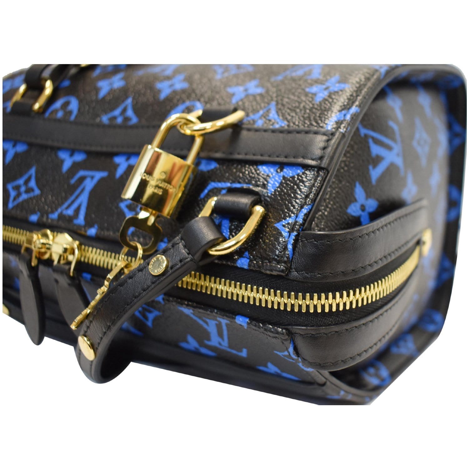 Louis Vuitton  Speedy PM Black/Blue Monogram LV bag rare canvas/ leather