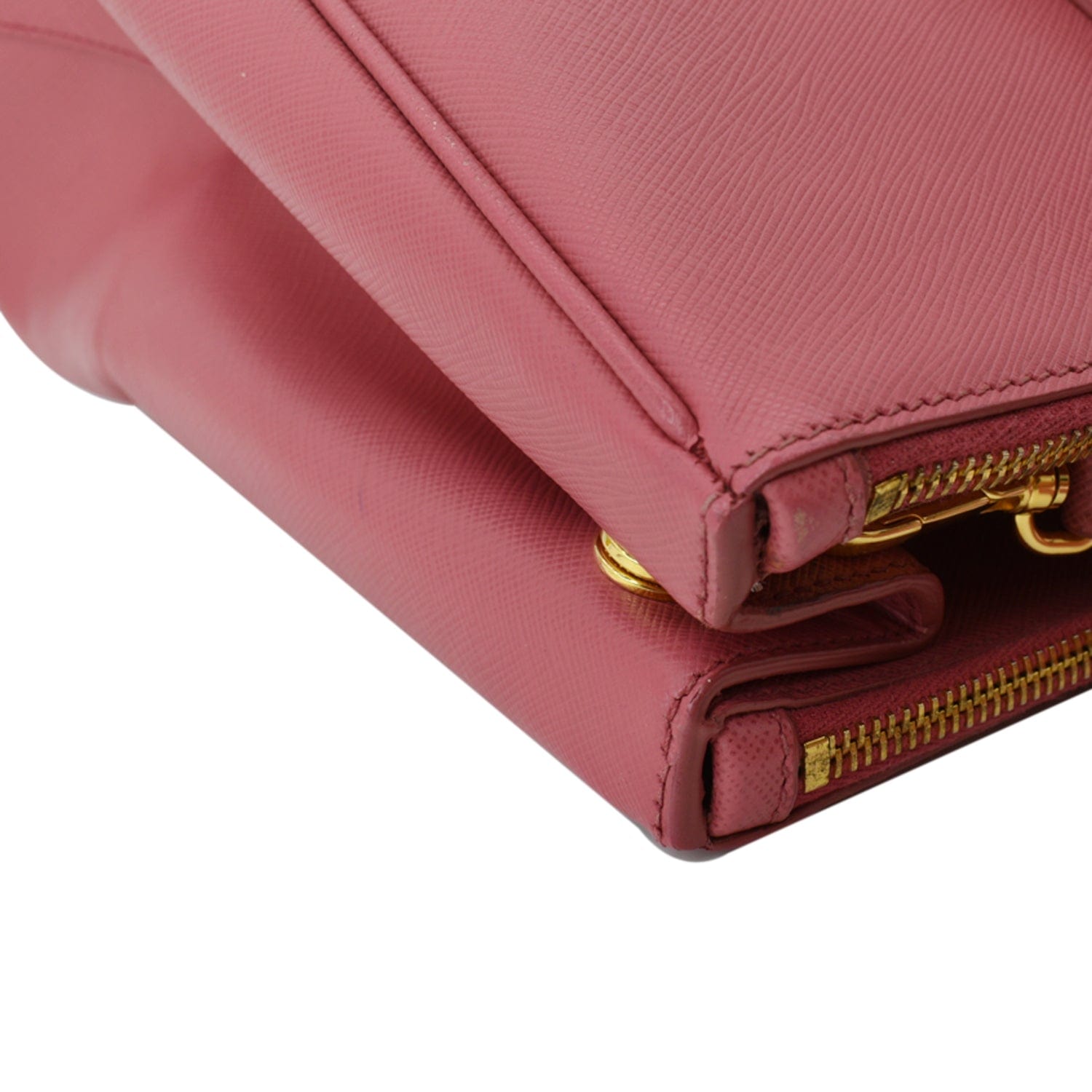 prada Saffiano Galleria Double Zip Bag pink Leather Pony-style