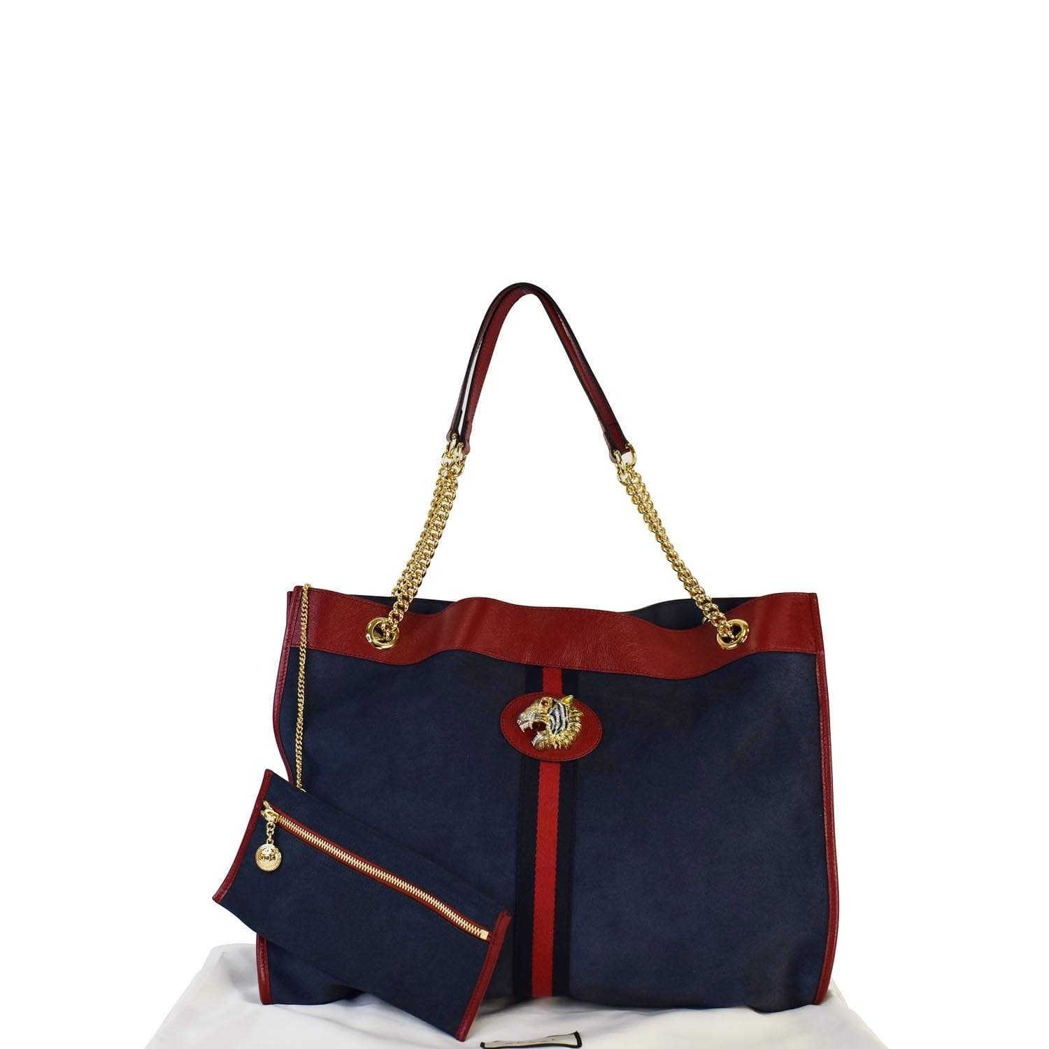 Gucci Navy Blue/Beige XL Canvas Large Tote Bag Red Fur ref.457384