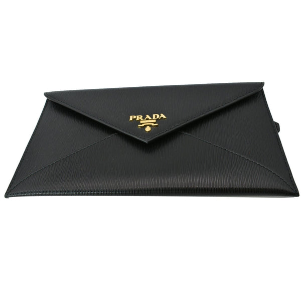 PRADA Envelope Leather Clutch Wallet Black