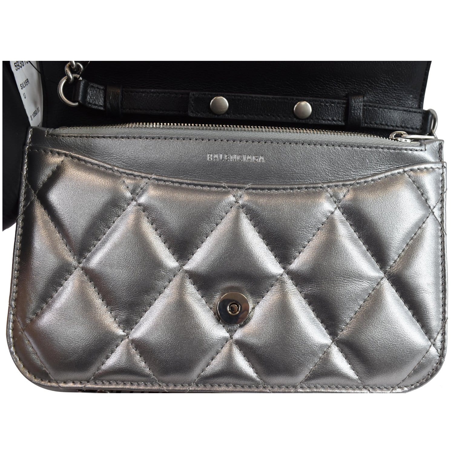 Balenciaga BB Silver Glittered Leather Wallet on Chain Bag
