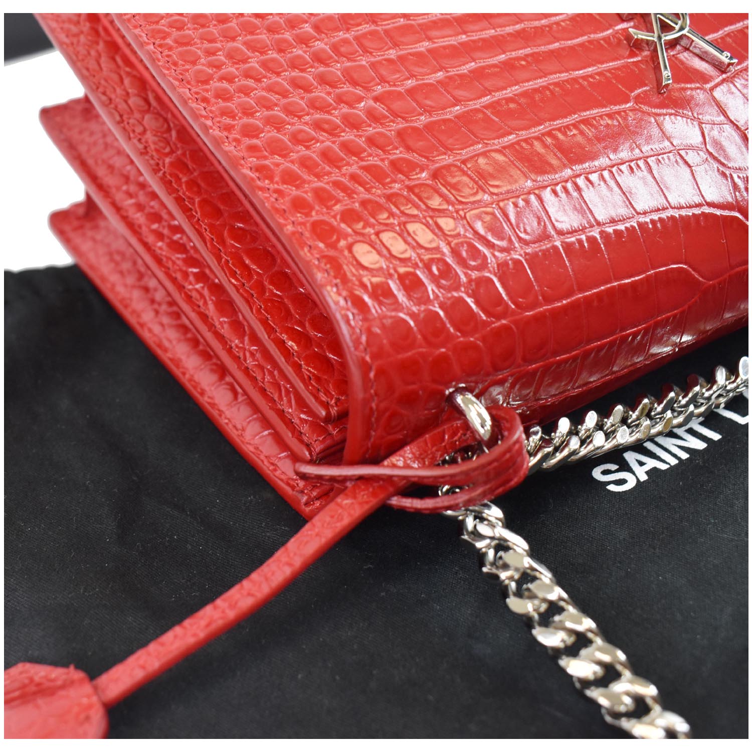 Yves Saint Laurent, Bags, Ysl Sunset Chain Wallet In Crocodileembossed  Shiny Leather