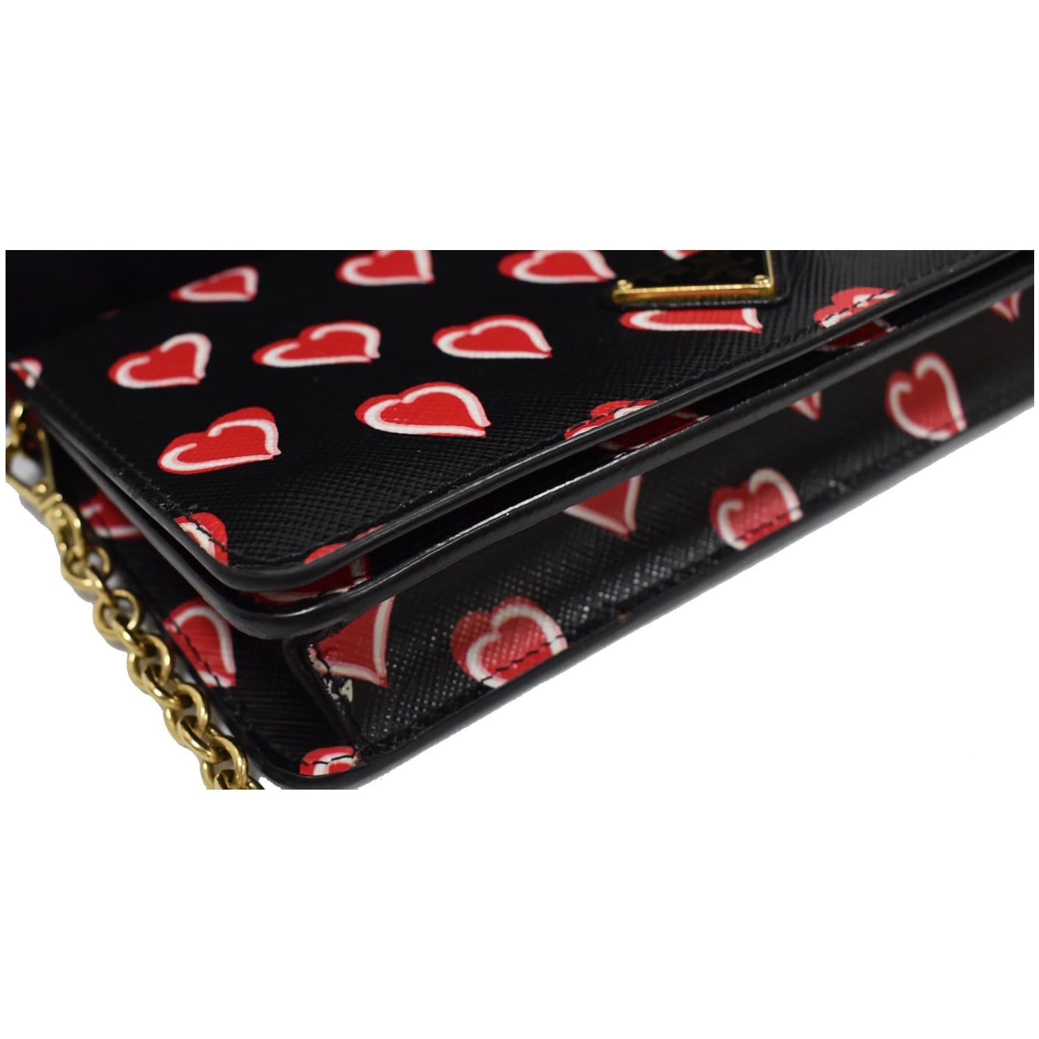 Prada Heart Print Saffiano Leather Mini-Bag- Black/Red