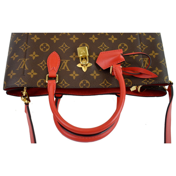 LOUIS VUITTON Flower Monogram Canvas Tote Shoulder Bag Red