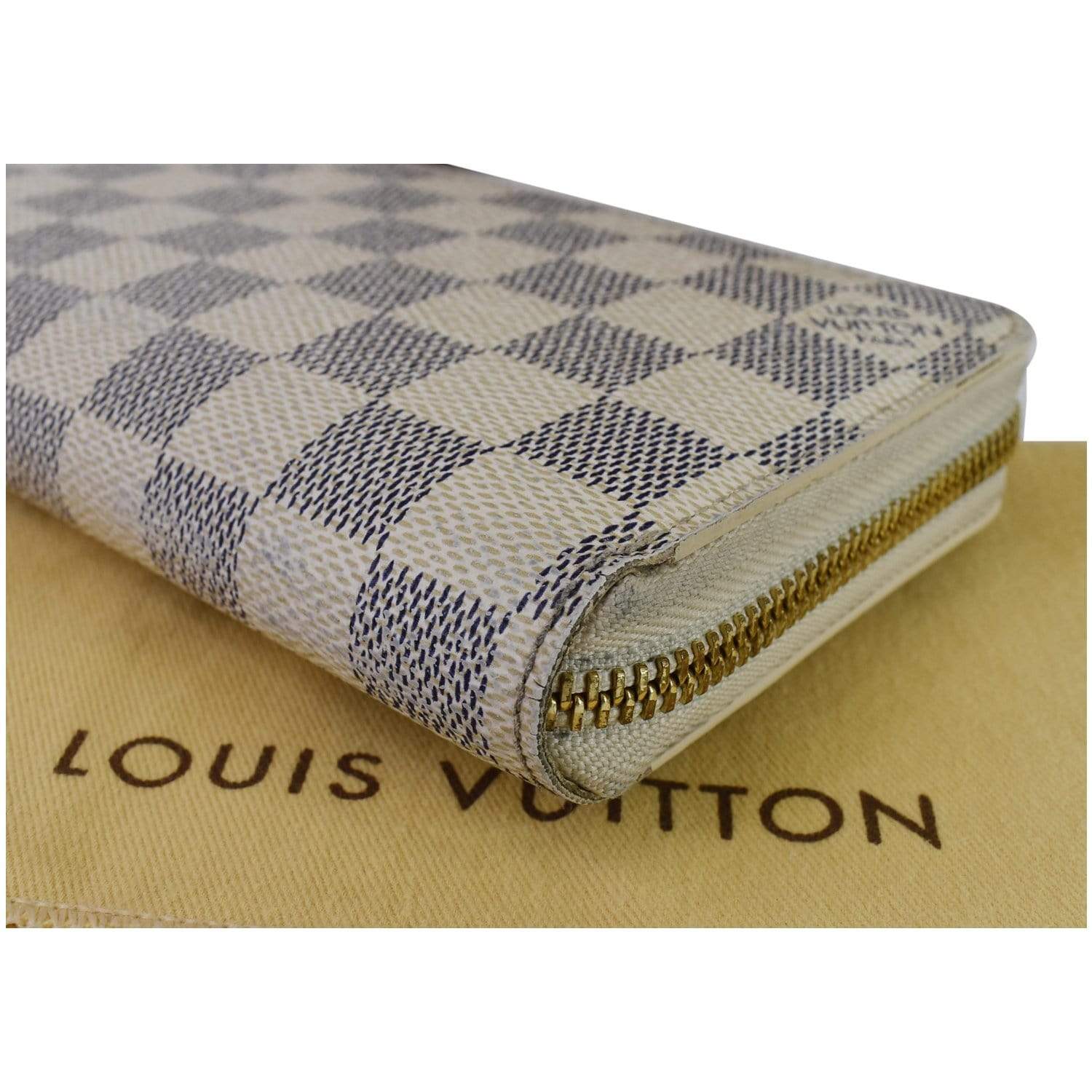 Louis Vuitton Azul Damier Balloon Long Wallet Round Zipper PVC White #5403P