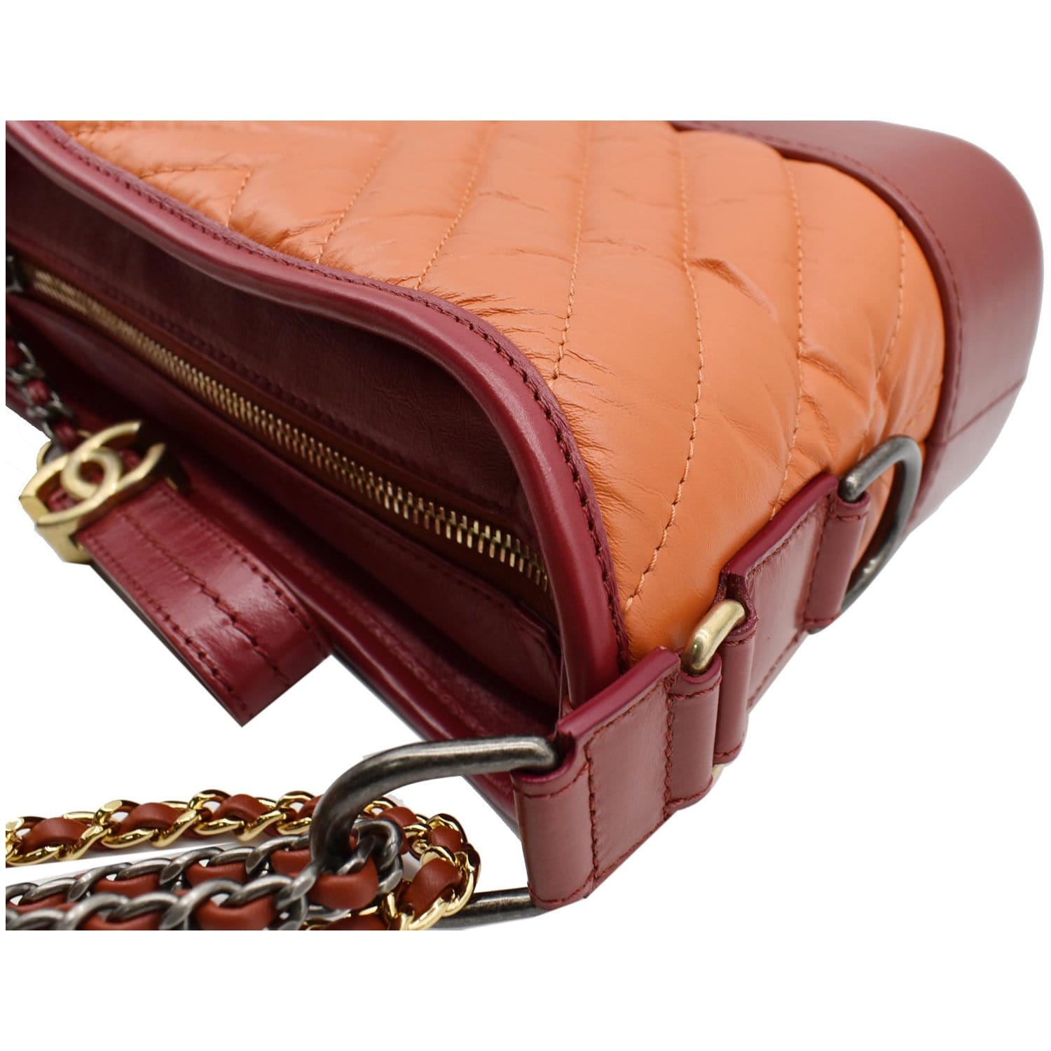 CHANEL Gabrielle Small Aged Leather Hobo Crossbody Bag Orange