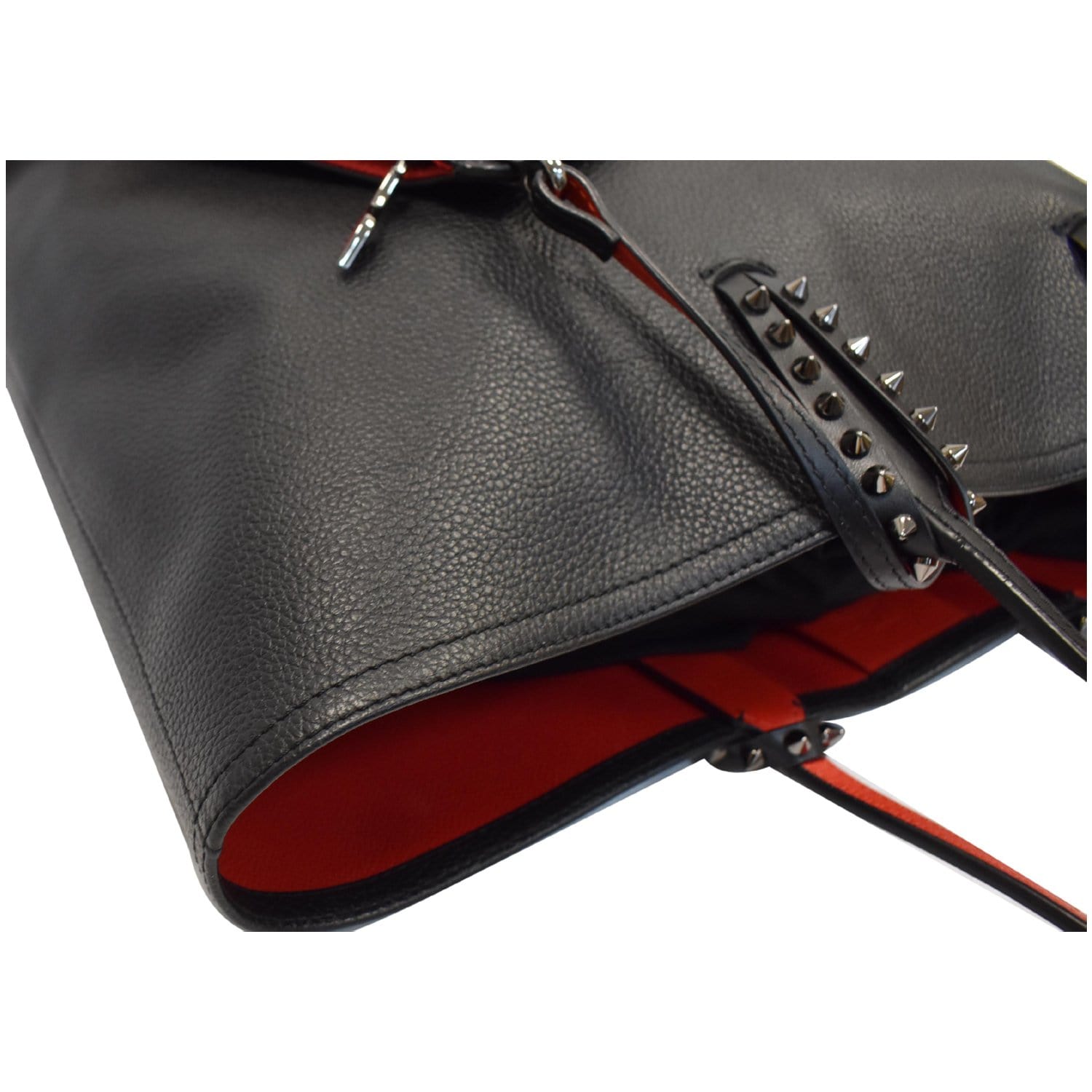 CHRISTIAN LOUBOUTIN Loubiblues Studded Leather Tote Shoulder Bag Black