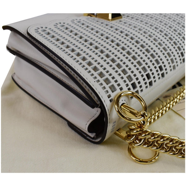 FENDI Small Kan I Perforated Leather Shoulder Bag Ice White