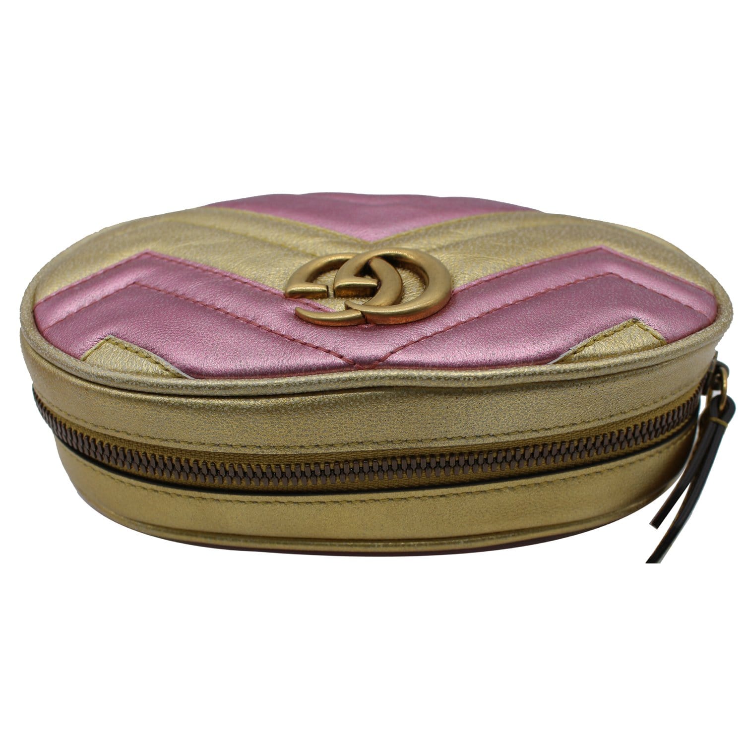 Gucci Pink & Gold Metallic Matelassé Marmont Belt Bag 85