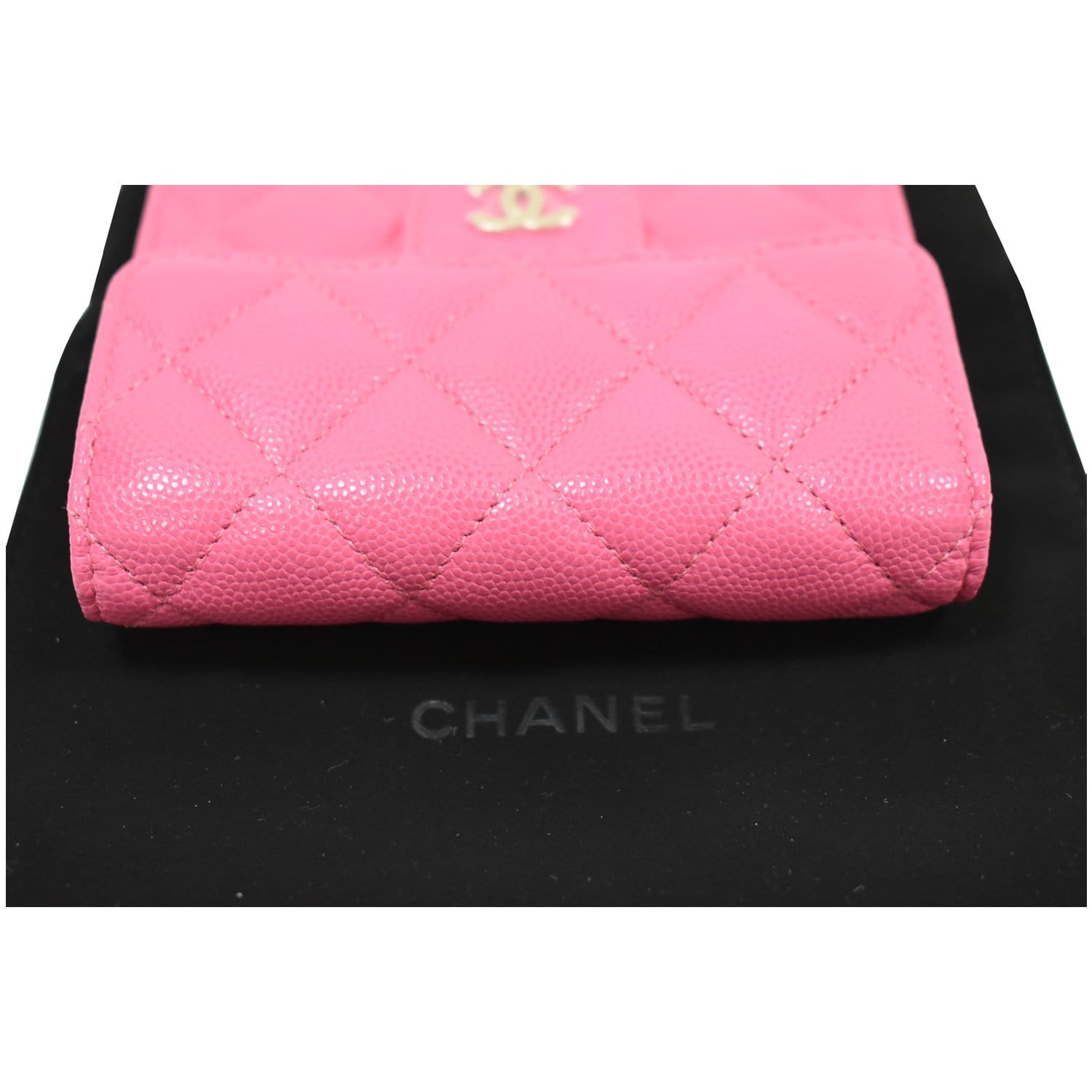 Chanel Pink Quilted Matte Caviar Leather Zippy Compact Wallet
