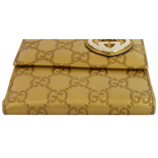 GUCCI Lovely Heart Guccissima Leather French Flap Wallet Gold 245727