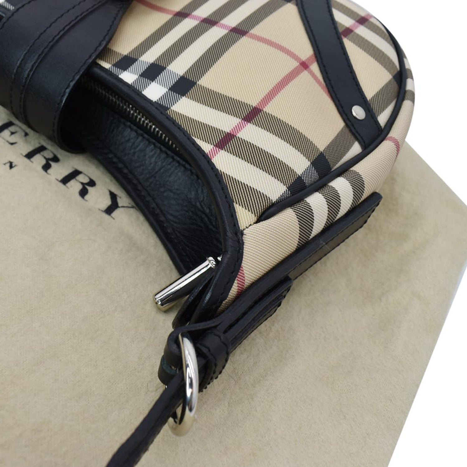 Burberry Dark Red/Beige House Check Canvas and Leather Small