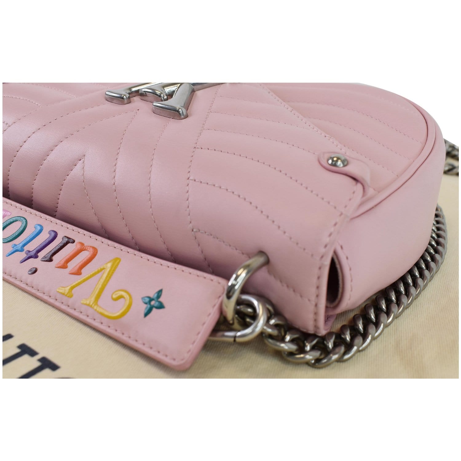 LOUIS VUITTON New Wave MM Chain Shoulder Bag Leather 2Way Pink M55020 Auth  24027