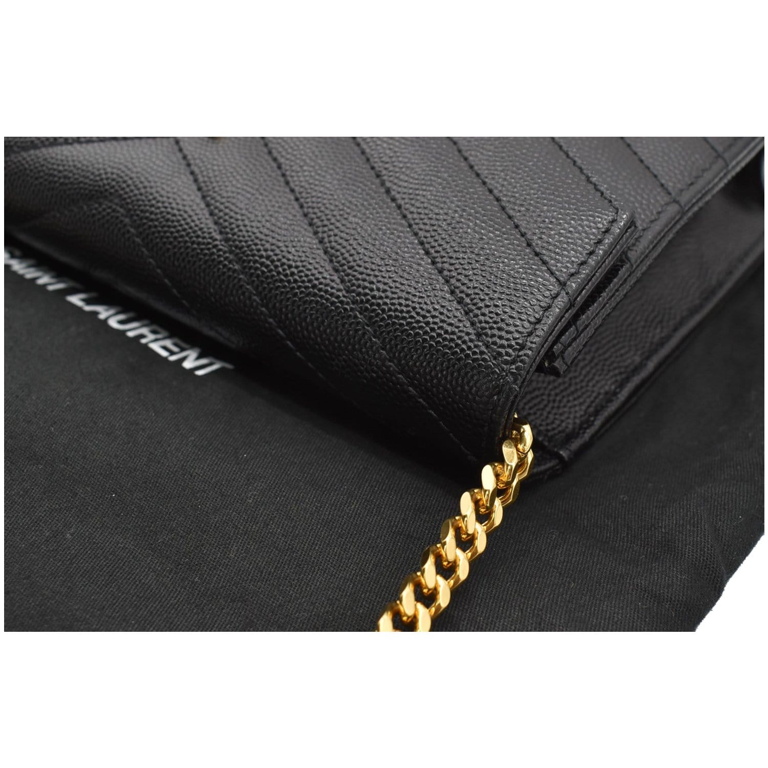 YSL Grain de Poudre Envelope Wallet on Chain-dress. Raleigh