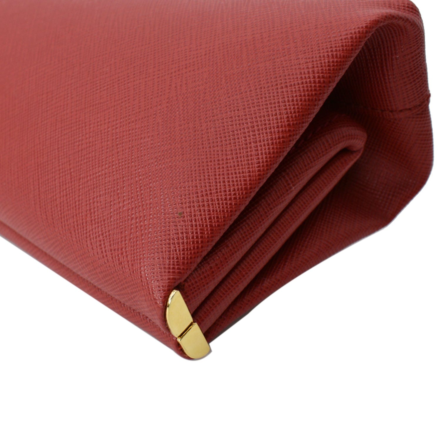 Prada Fuoco Red Saffiano Leather Gold Hearts Pouch Wristlet Clutch