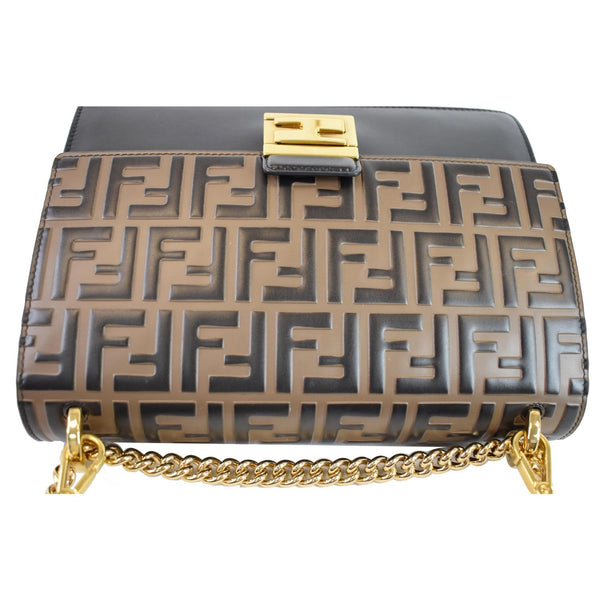 FENDI Kan I FF Logo Embossed Leather Crossbody Bag Brown