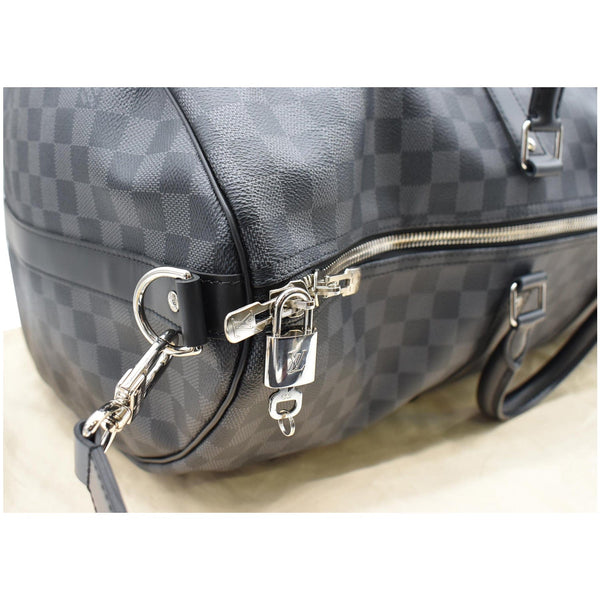 LOUIS VUITTON Keepall 55 Damier Graphite Bandouliere Travel Bag Black