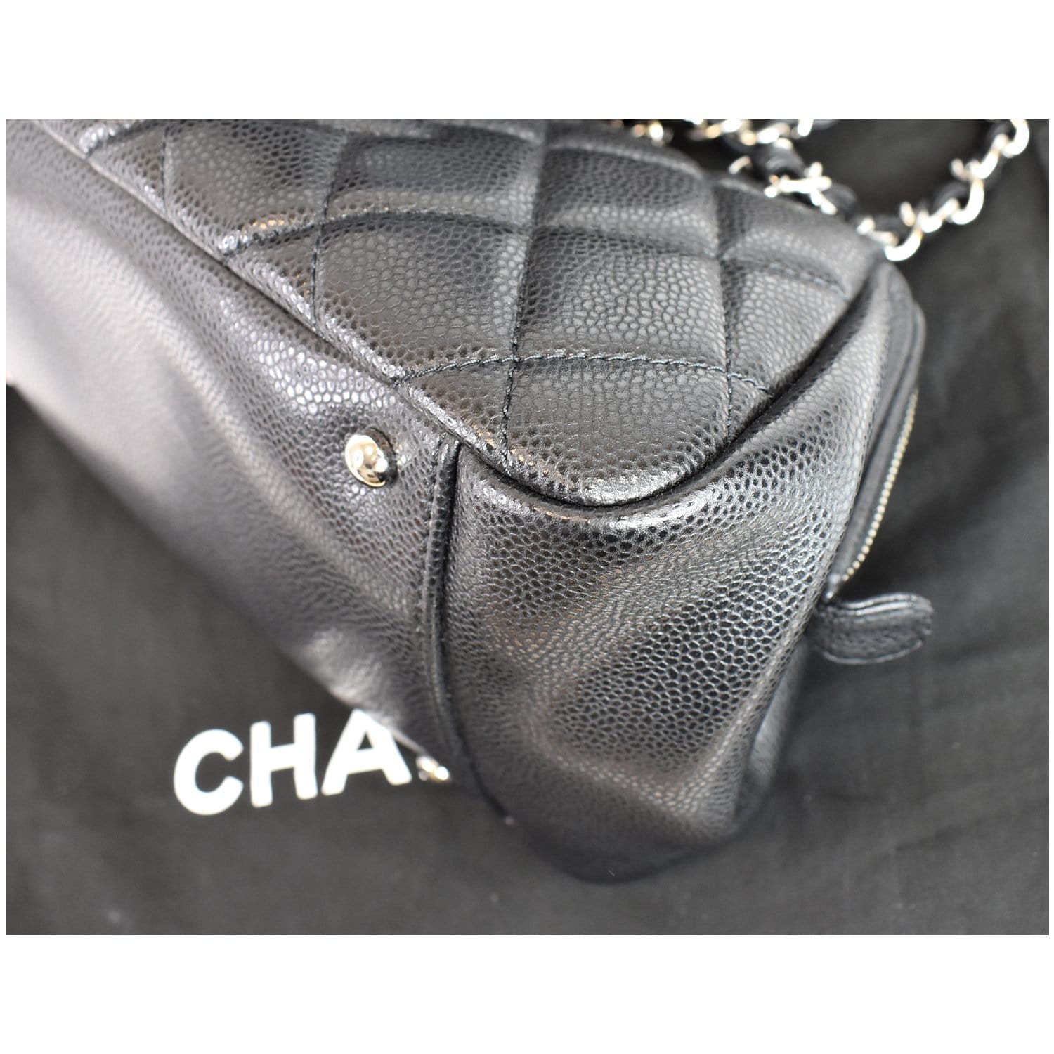 CHANEL Vintage CC Quilted Caviar Bowling Bag