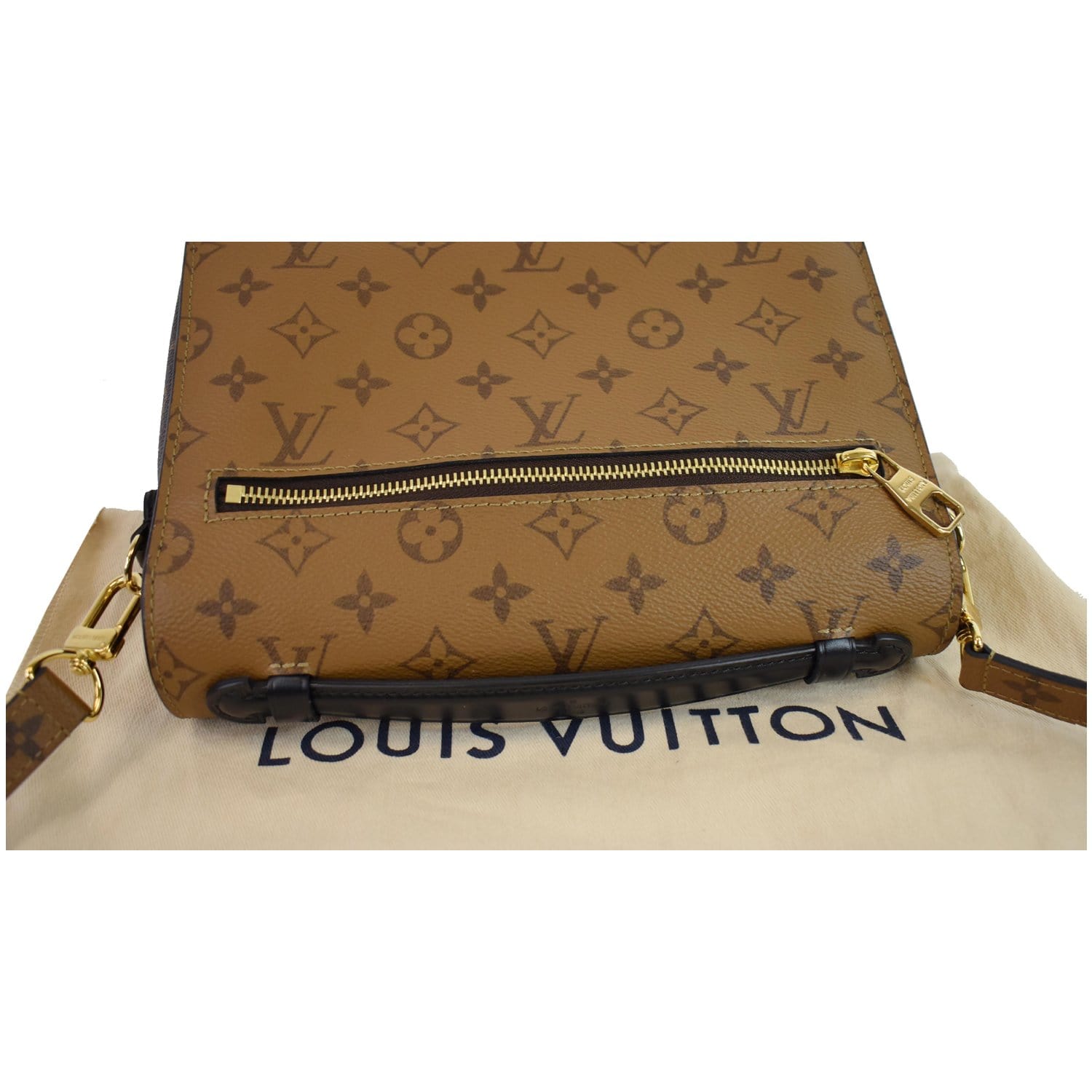 Louis Vuitton Brown, Pattern Print Monogram Reverse Pochette Metis w/ Strap