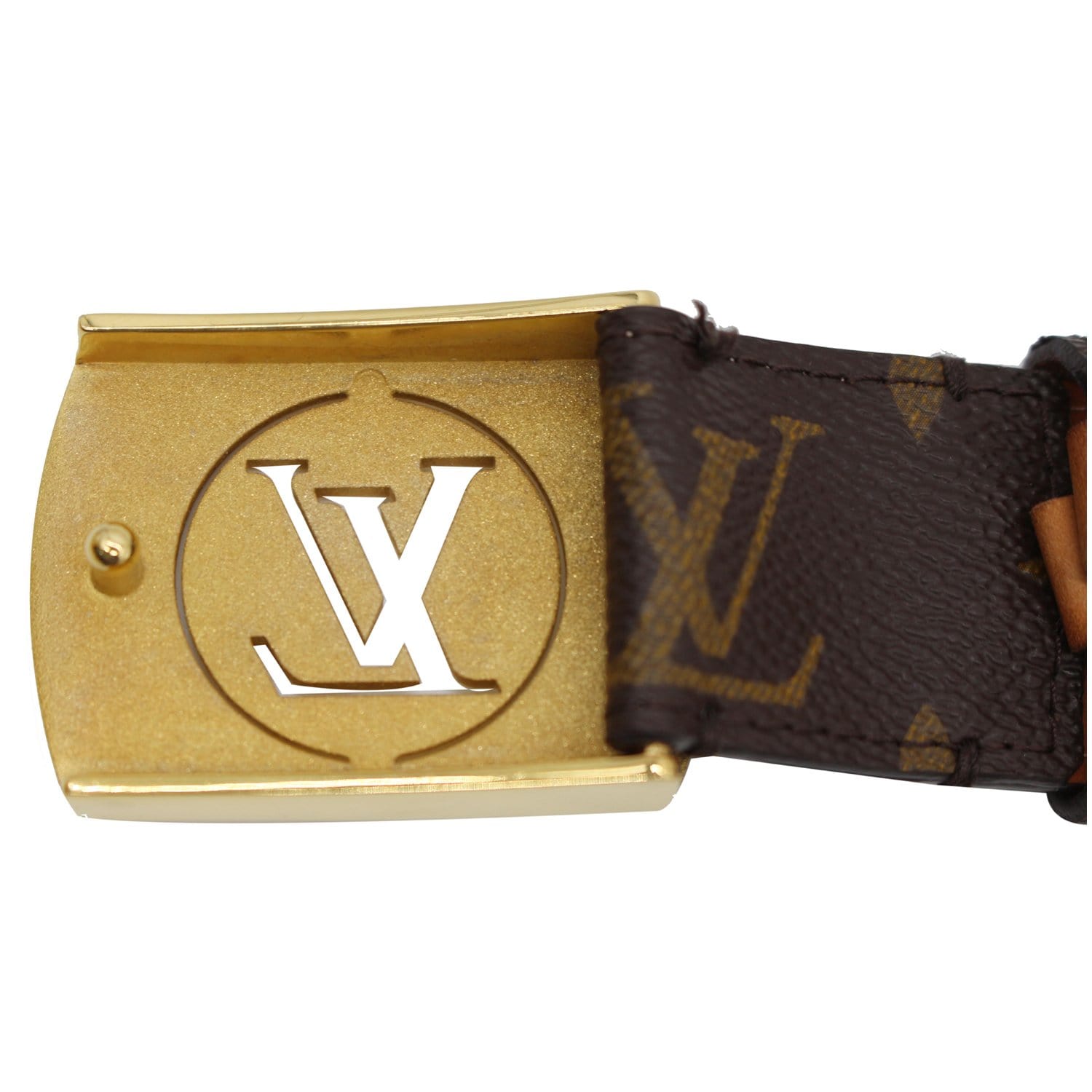 Louis Vuitton Monogram Canvas Round Logo Plaque Buckle Belt 90CM at 1stDibs
