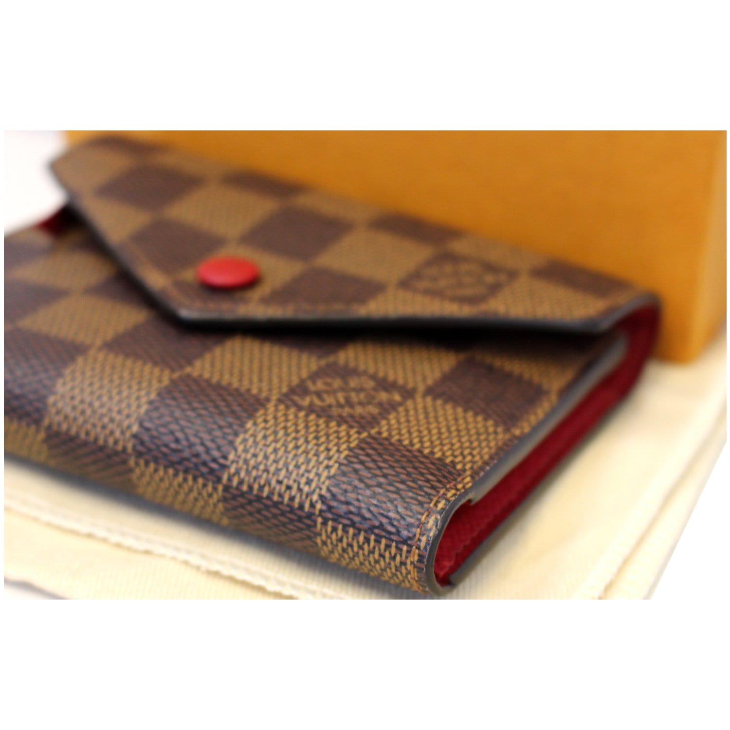 Authentic Louis Vuitton Victorine Wallet Damier Ebene RedSD1198 Receipt
