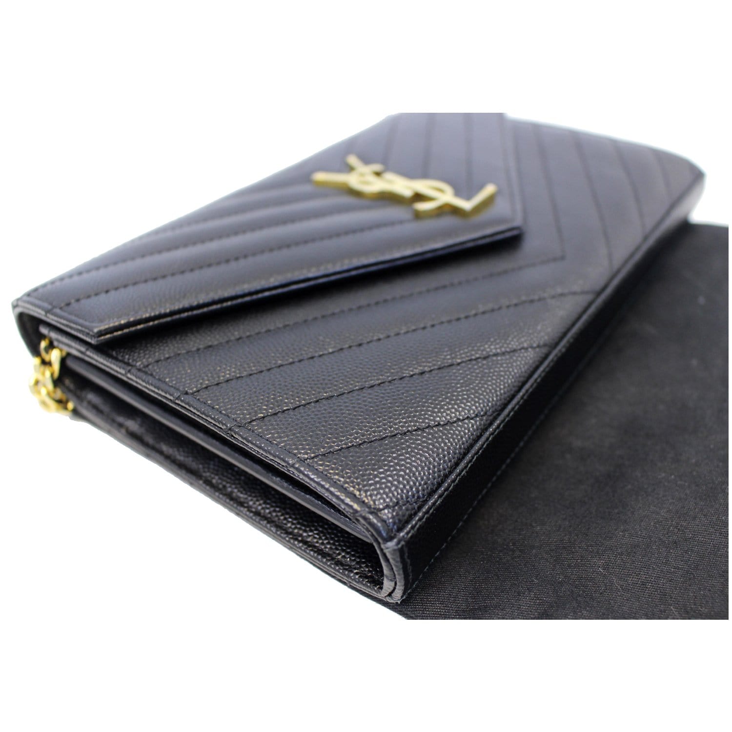 YSL Charcoal Grey Logo Mix Matelassé Leather Envelope Wallet-On-Chain - A  World Of Goods For You, LLC