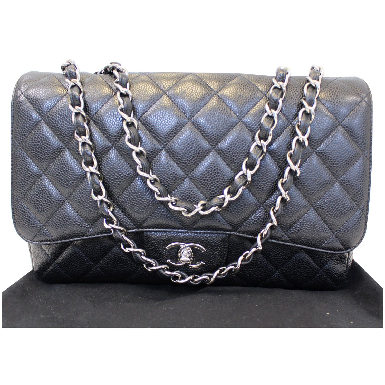 Chanel Silver Quilted Leather Jumbo Classic Single Flap Bag Chanel
