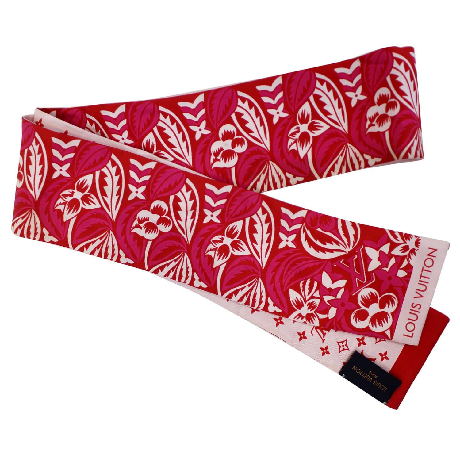 louis vuitton Bandeau 100% silk chiffon scarf Monogram logo Pink