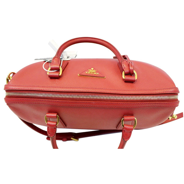 PRADA Lux Saffiano Leather Boston Handbag Red-US