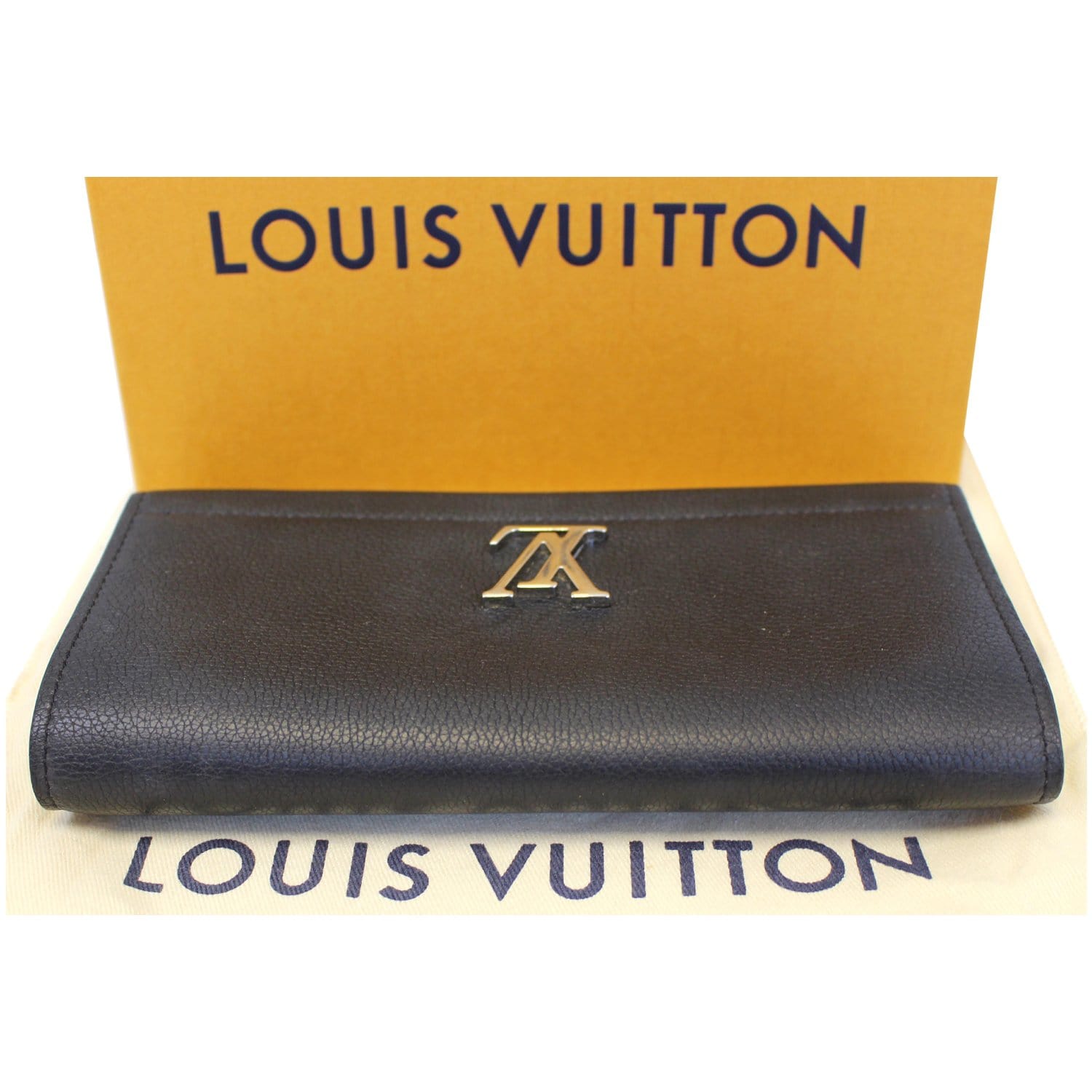 LOUIS VUITTON Lockme II Calfskin Leather Wallet Black